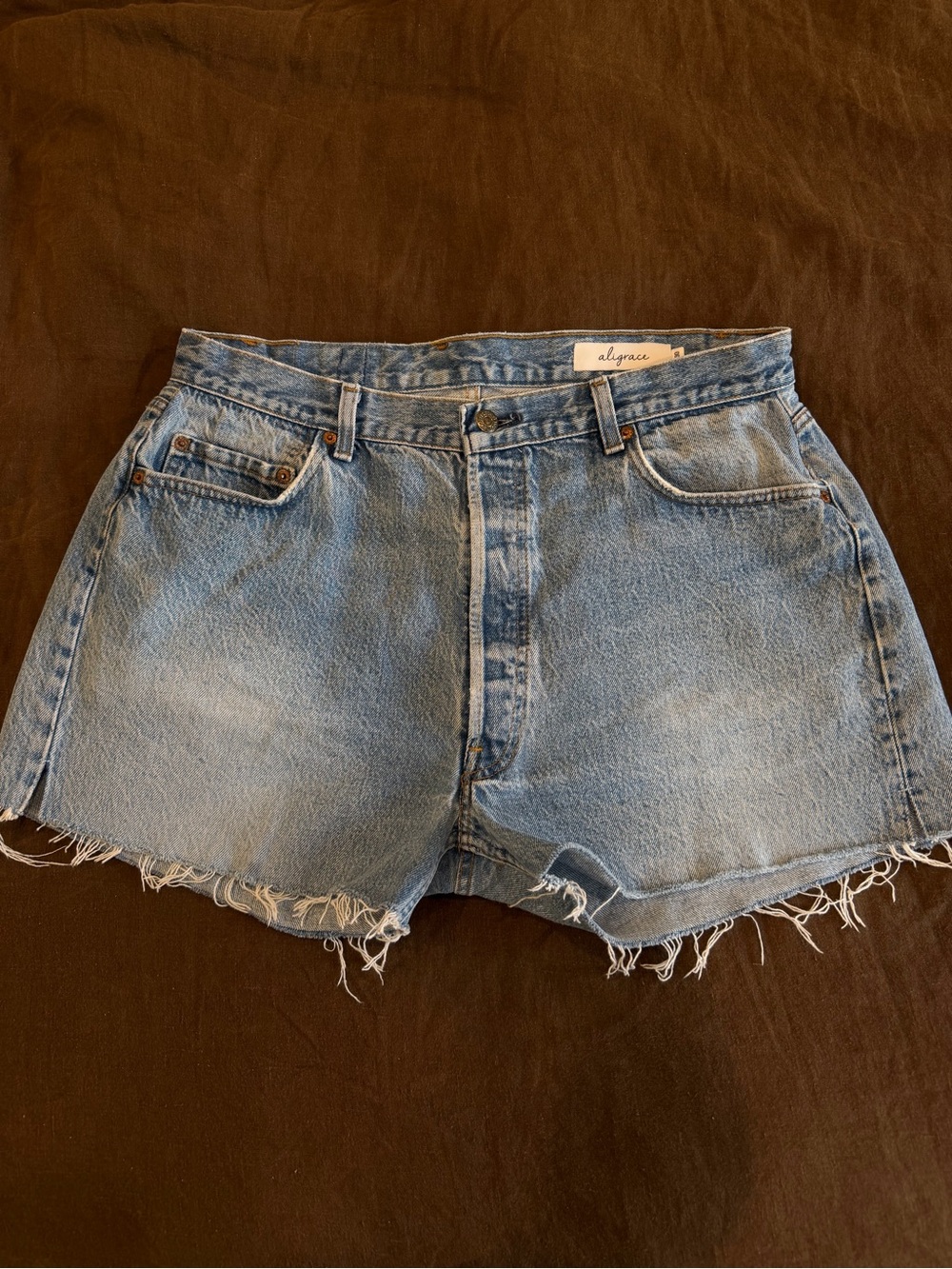 Aligrace Light Wash High-Rise Distressed Denim Shorts